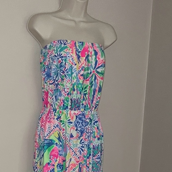 Vineyard Vines Marlisa Maxi Dress Strapless Tropical Pink Blue Green NWT Med - Picture 3 of 10